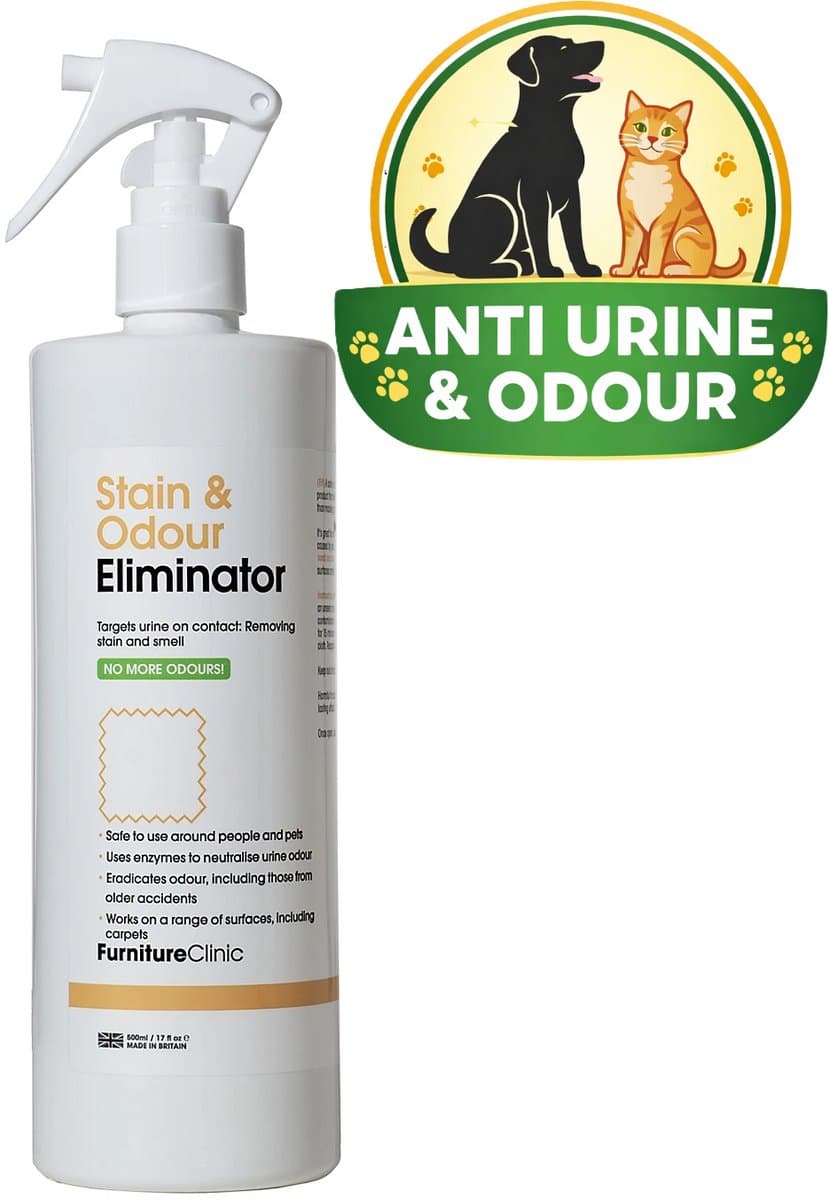 Urine Geur- & Vlekverwijderaar 500ml – Voor Hond & Kat – Furniture Clinic – Verwijdert Hardnekkige Geuren & Vlekken – Tapijt, Bank, Auto & Kleding