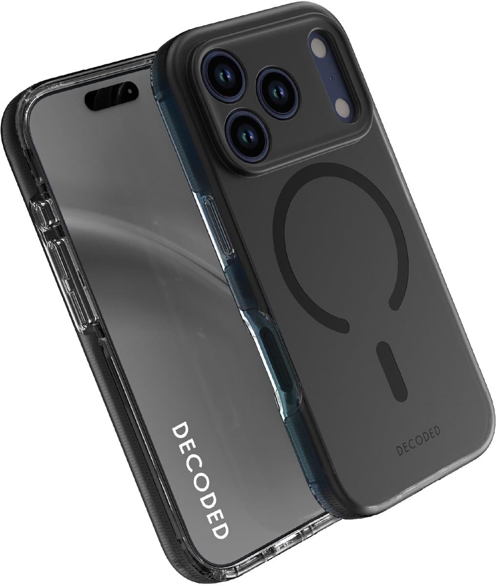 DECODED Clear Frosted Hoesje Geschikt voor iPhone 17 Pro Max - Anti-Yellowing - 100% Gerecycled Materiaal- Geschikt voor MagSafe - Doorzichtig Hoesje – Zwart