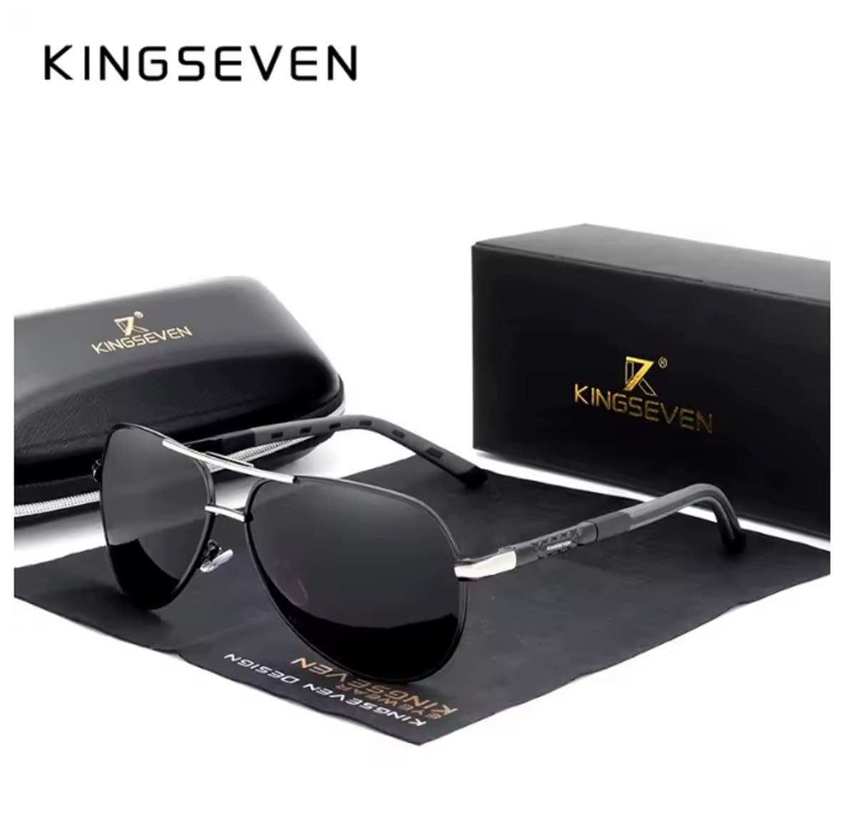 KINGSEVEN Zonnebril 7252 - Zwart-Grijs – Heren - Vrouwen - Gepolariseerd - UV400 - Piloot