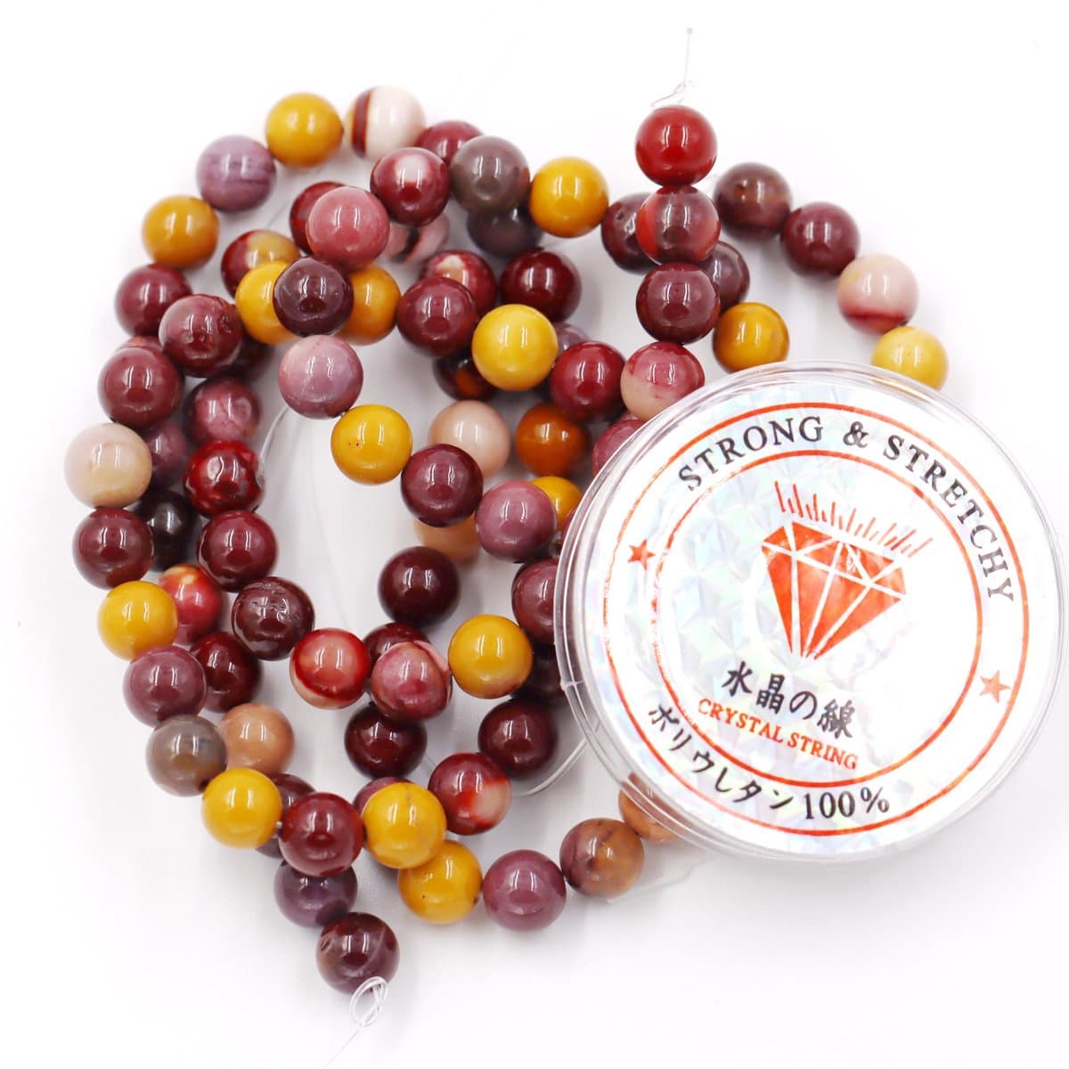 Fukugems kralen met rekkoord voor het maken van sieraden Losse stenen kralen voor doe-het-zelf Energiestenen helende armband 10 mm = 76 stuks en 1 rol koord Mookaiet 10 mm