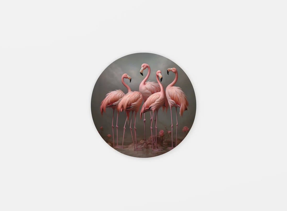 Rond Schilderij - Dieren - Flamingo's - Roze Muurcirkel - Foto op Dibond - 60 cm