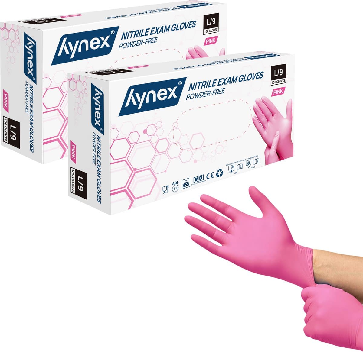 Hynex Nitril Wegwerphandschoenen – Maat L – Roze – Set van 2 x 100 Stuks (200 stuks) – 3,5 Gram – Poedervrij & Latexvrij – Voor Zorg, Horeca & Schoonmaak