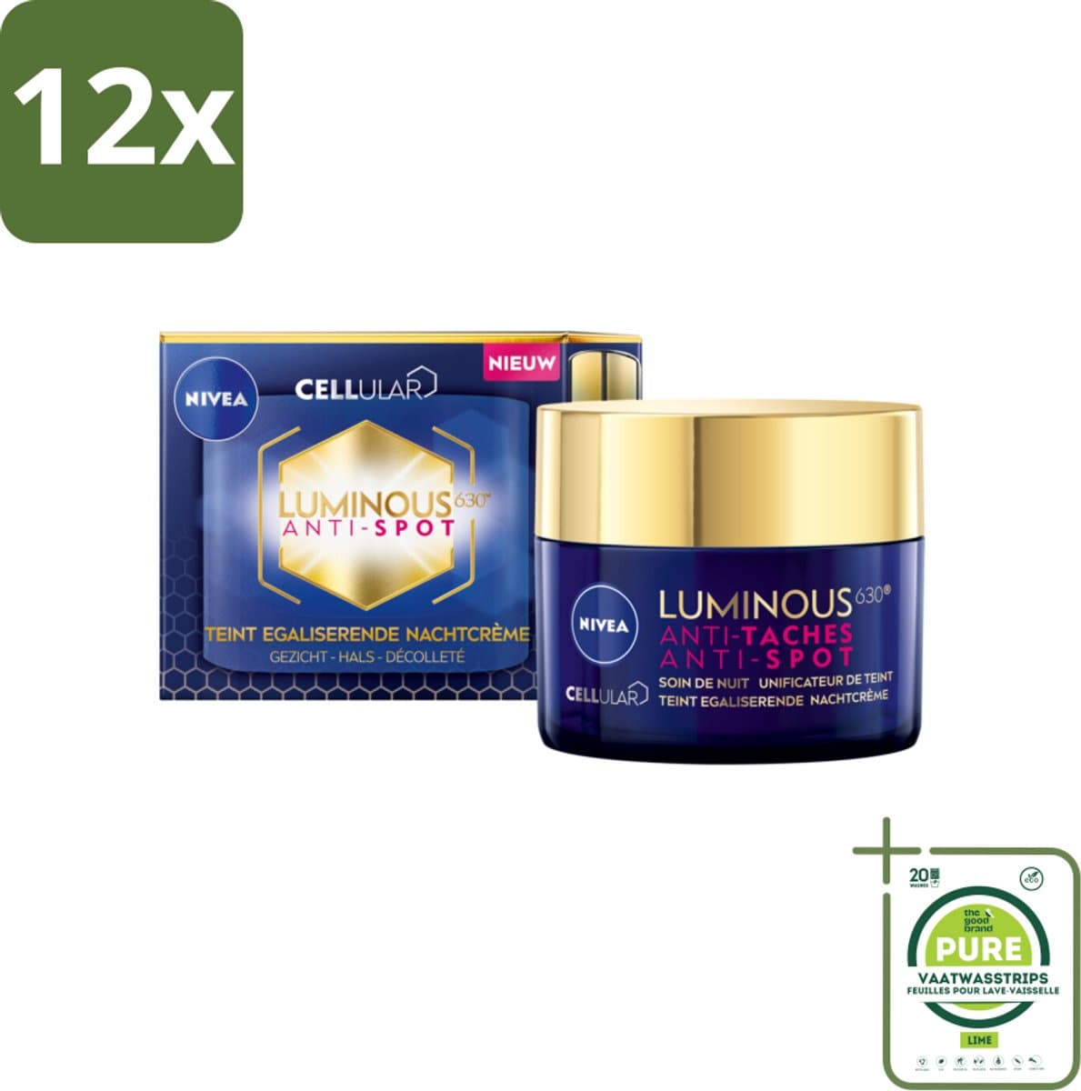 NIVEA - Nachtcrème - CELLular LUMINOUS630 Tegen Vlekken - Egaliserend - Tegen pigmentvlekken - Met Hyaluronzuur - 50 ml - Voordeelverpakking - 12 stuks - Nivea anti-rimpel crème - Nivea nachtcrème