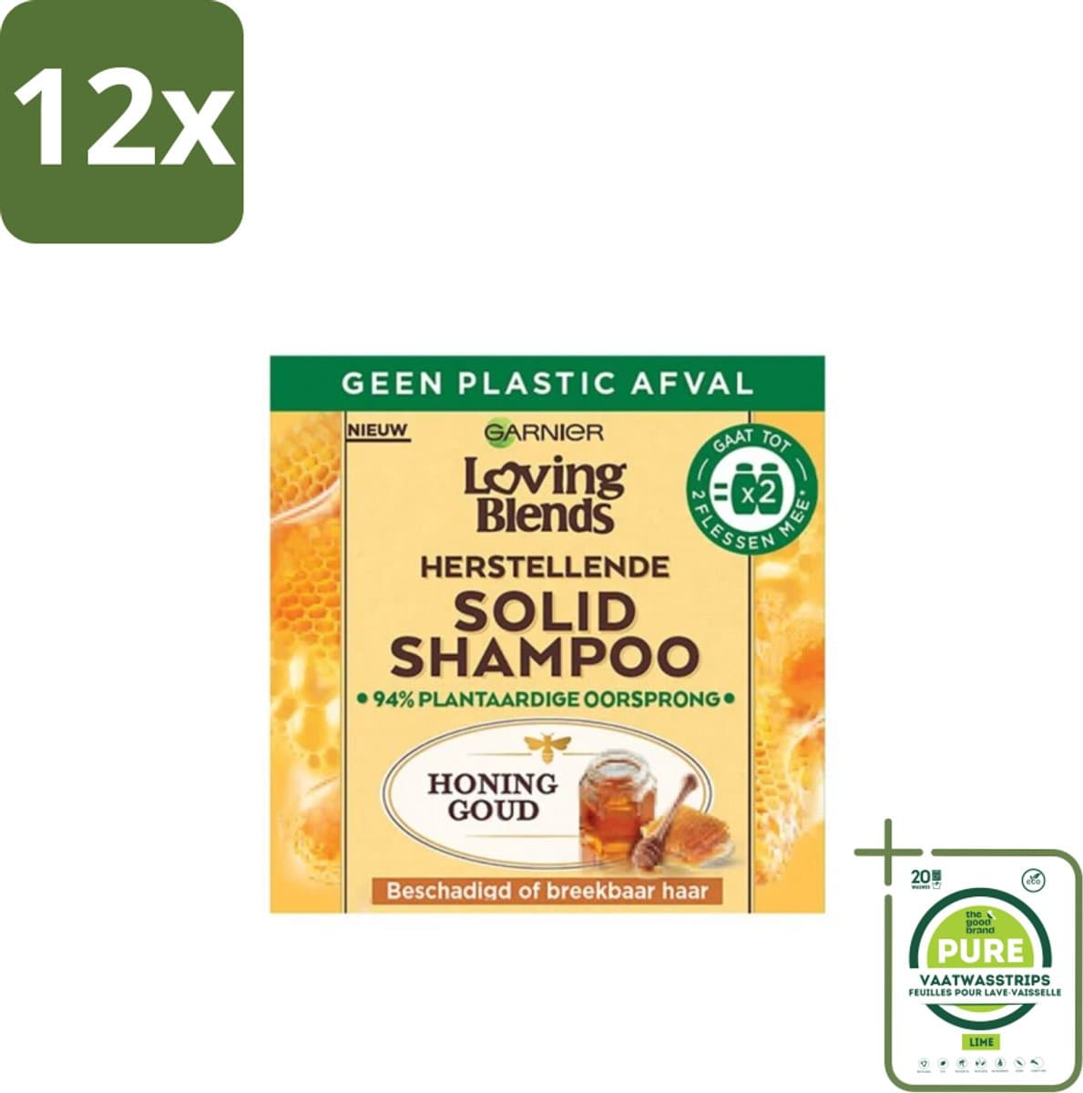 Garnier - Loving Blends - Solid Shampoo - Honing Goud - Beschadigd of Breekbaar Haar - 1 Fles Shampoo - Voordeelverpakking - 12 stuks - Vaste shampoo - Shampoo bar