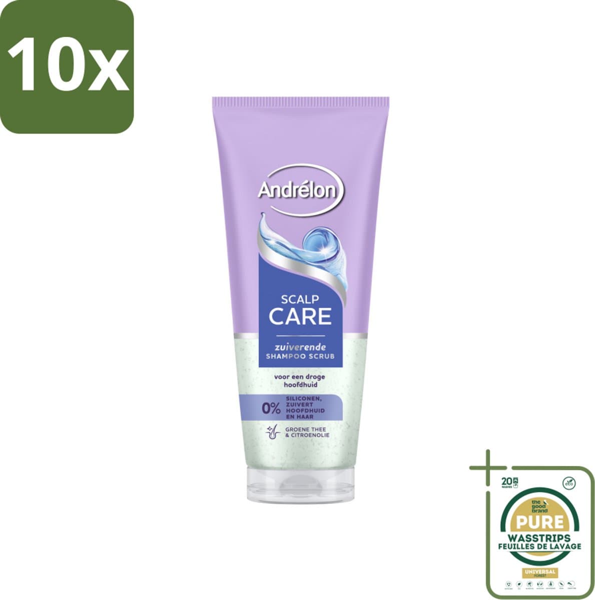 10 x Andrélon – Shampoo Scrub – Anti Roos – 200 ml - Grootverpakking - Anti-roos Shampoo - Droge Hoofdhuid - Hoofdhuid Reinigen - Groene Thee Shampoo - Citroenolie Shampoo