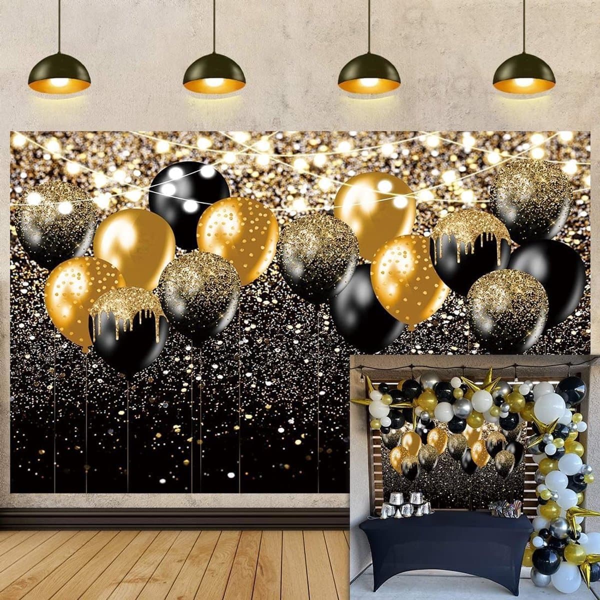 Glitter Achtergrond - Zwart Goud - Verjaardag - Bruiloft - Prom - Afstudeerpartij - Fotografie Decoraties - Ballon Feest - Kind Verjaardag - Foto Booth (7X5FT)