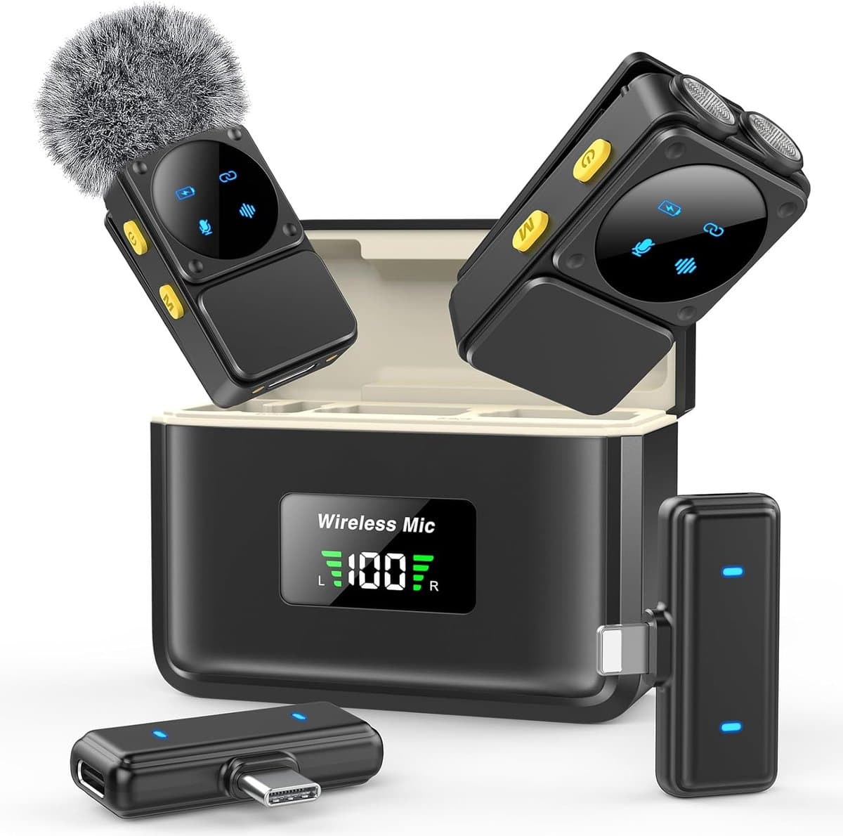 Mini Draadloze Clip Microfoon Set Met Dubbele Ontvanger - Intelligente Ruisonderdrukking - 48 Uur Levensduur & 164 Ft Effectieve Afstand - Geschikt Voor iPhone+iPad+Android Apparaten - Ideaal Voor Video-Opname