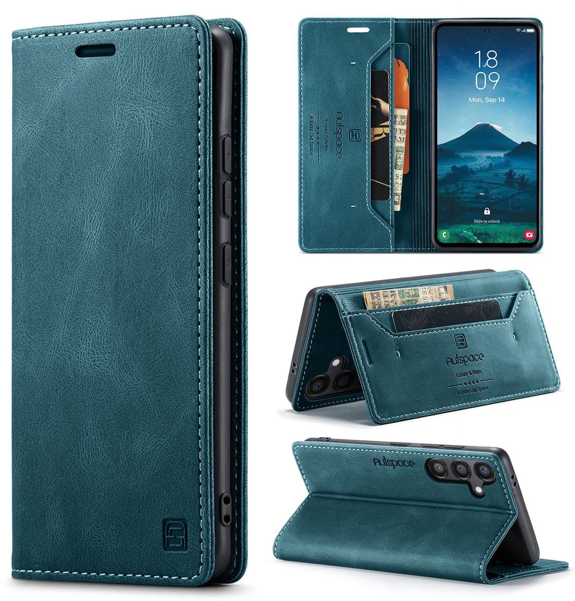 Luxe Flip Case met RFID Bescherming Kaarthouder en Magneetsluiting voor Samsung Galaxy S25 FE _ Blauw