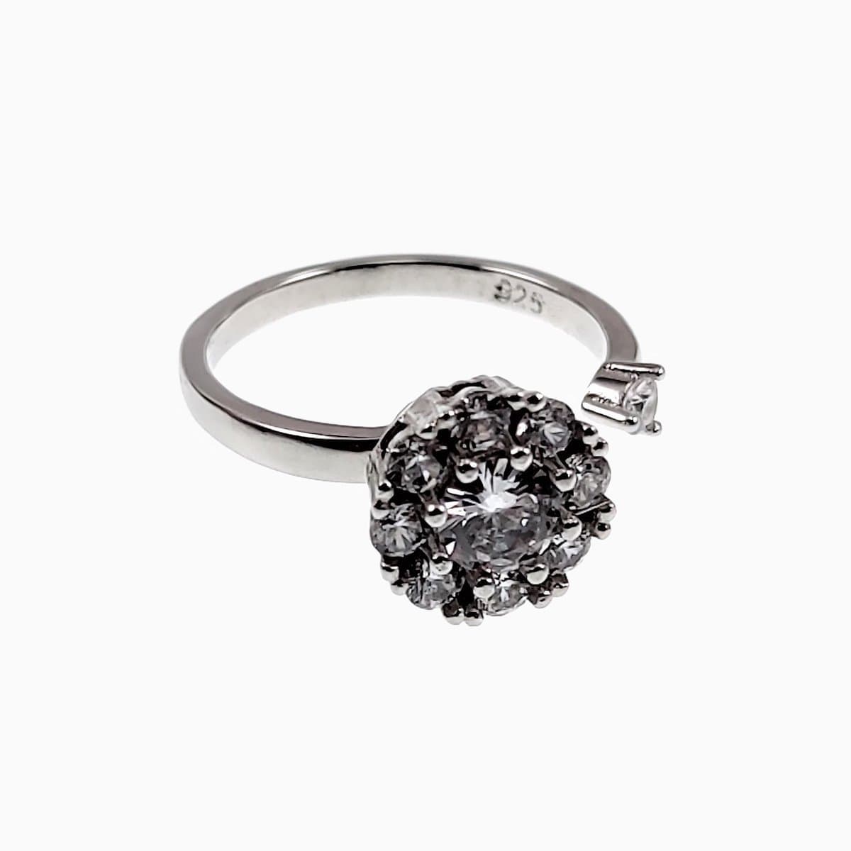 Ring Dames - S925 Zilver Gerhodineerd - Een maat - Verstelbaar Ring - Open Ring met Roterend Zirkonia