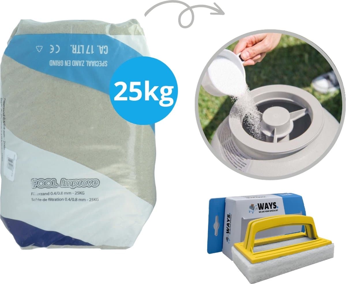 Pool Improve - Filterzand voor filterpomp - 25 kilo & WAYS Scrubborstel