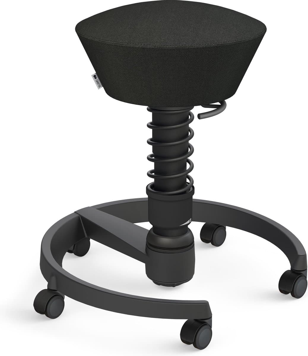 Aeris Swopper - ergonomische bureaukruk - zwart onderstel - zwarte zitting - harde wielen - wol - standaard
