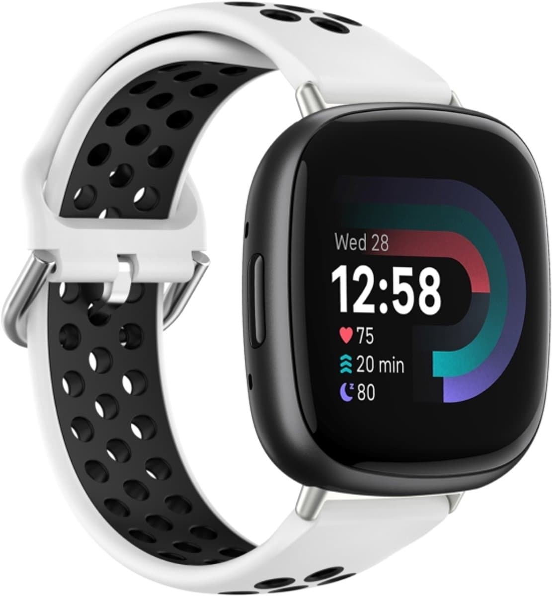 Voor Fitbit Versa 4 tweekleurige geperforeerde ademende siliconen horlogeband (wit + zwart)