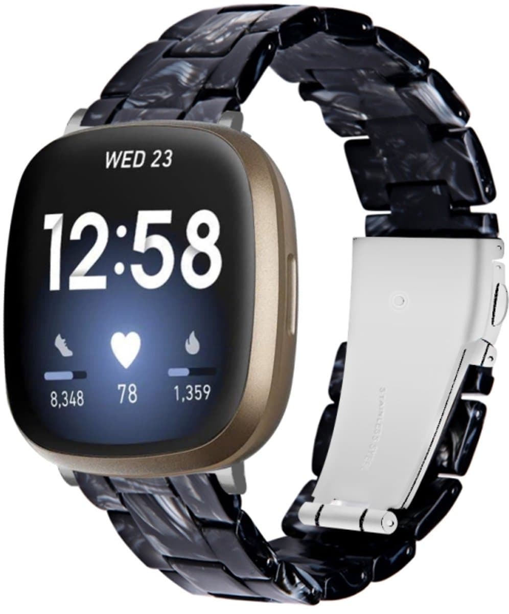 Voor Fitbit Versa 3 / Sense Universal Resin horlogeband (glanzend zwart)