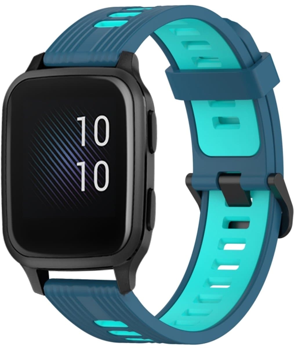 Voor Garmin Venu Sq 20 mm verticaal patroon tweekleurige siliconen horlogeband (Blue+Water Duck)
