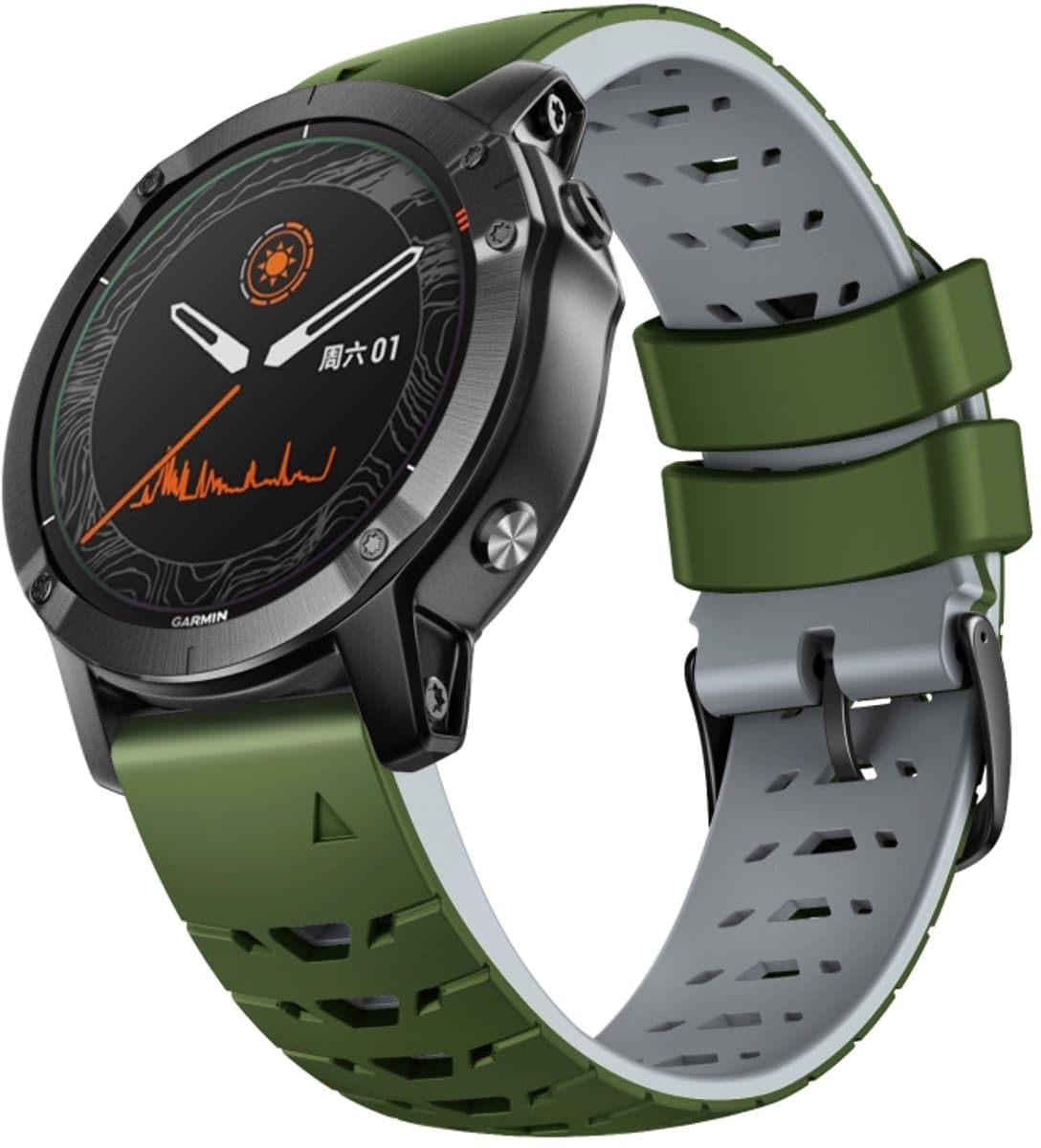 Voor Garmin Fenix 7 22 mm trapeziumvormige siliconen horlogeband met snelsluiting (legergroen grijs)