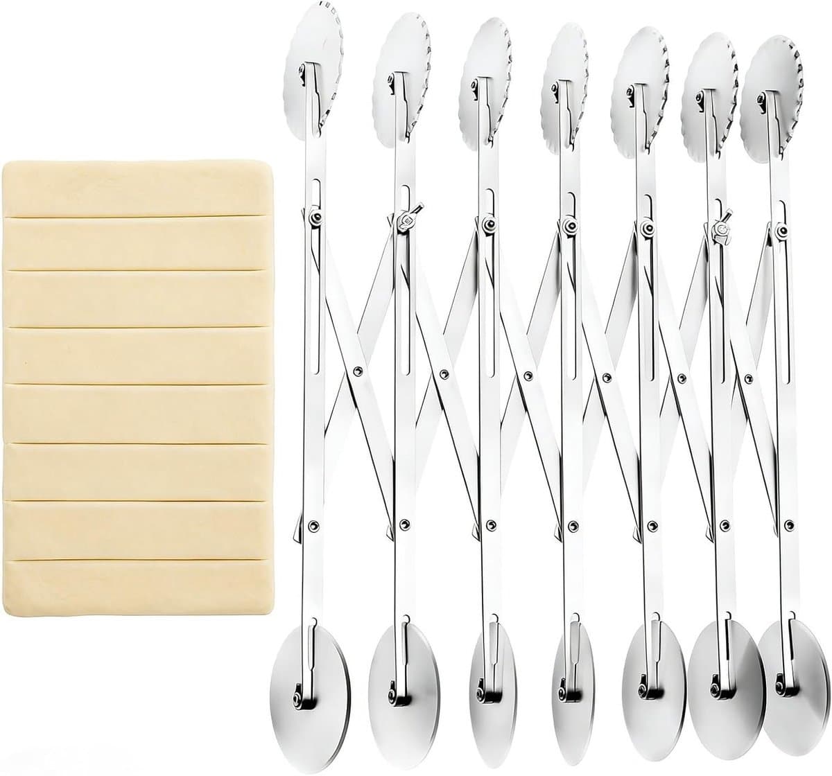 RVS Deegsnijder met 7 Wielen, Verstelbare Deegwielen voor Pasta, Geschikt voor Pizza en Bakken, Inclusief Verwijderbare Accessoires