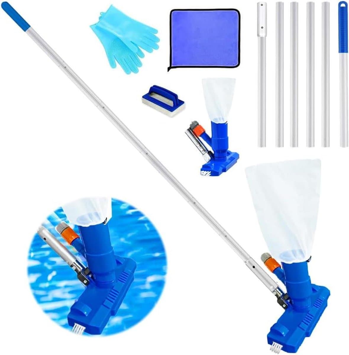 Zwembadstofzuiger - Poolreiniger - Zwembad Onderhoud - Verstelbare Staaf - 2.1 Meter - Blauw