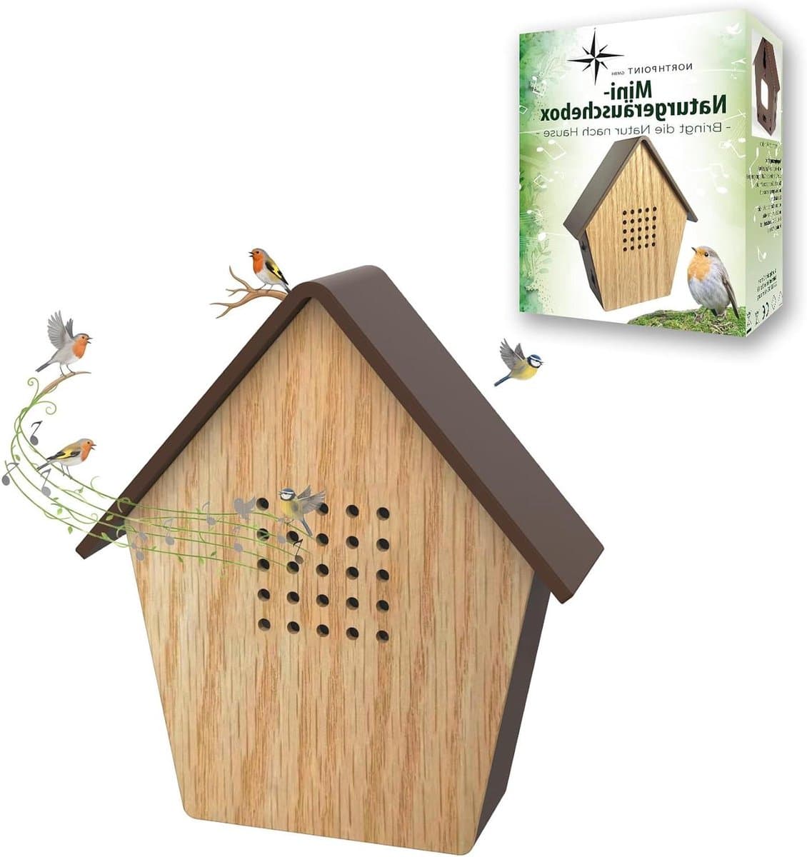 Natuurgeluidsbox Mini - Vogelzang Geluid - Sfeerverlichting Creëren - Met Bewegingsmelder - 35 x 10 x 11 cm - Houtkleur