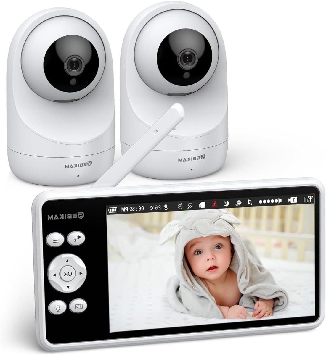 Babyfoon met Camera's - Video Monitor - Baby Bewaking - Splitscreen Weergave - 5 Inch Scherm - Wit