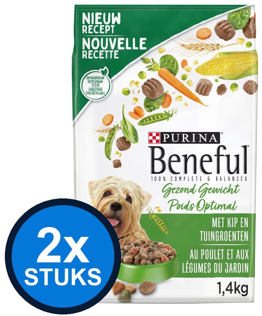 2x Beneful Gezond Gewicht Kip & Tuingroenten - Hondenvoer Droogvoer - 1,4kg