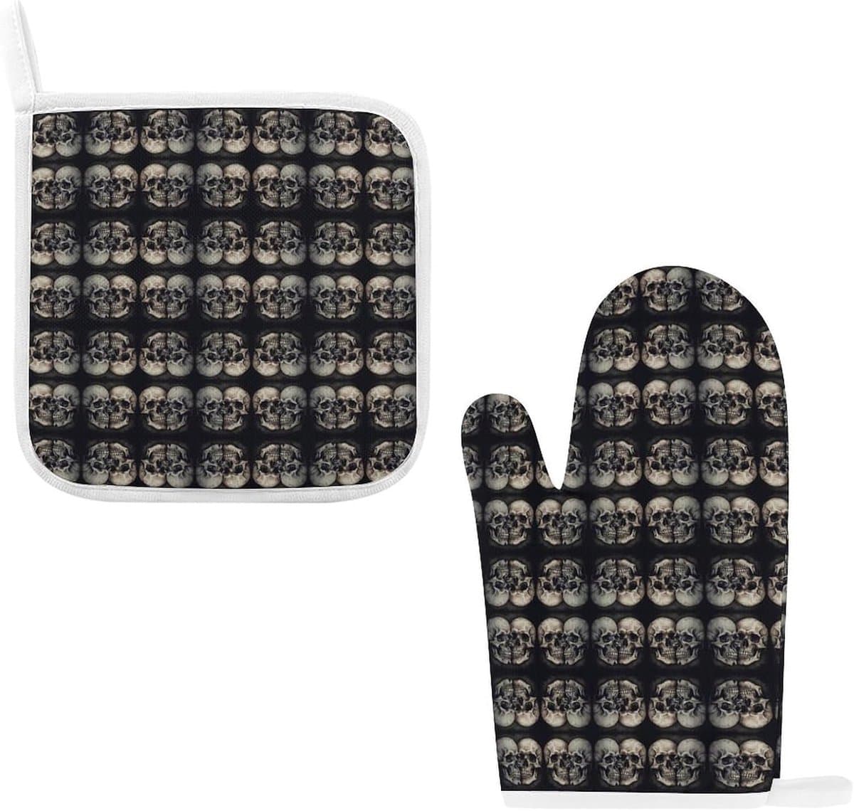 Ovenwanten Set - Keuken handschoenen - Koken en bakken - Hittebestendig ontwerp - 2 delig - Schedel ontwerp