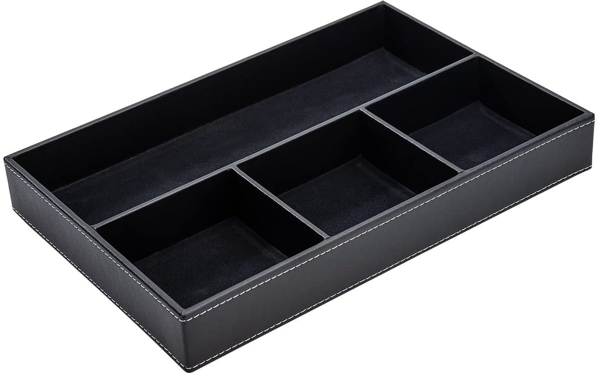 Organizer van leer voor het bureau, voor heren, organizer voor nacht en make-uptafel, voor portemonnee, munten, horloges, contant geld, sieraden, sieraden