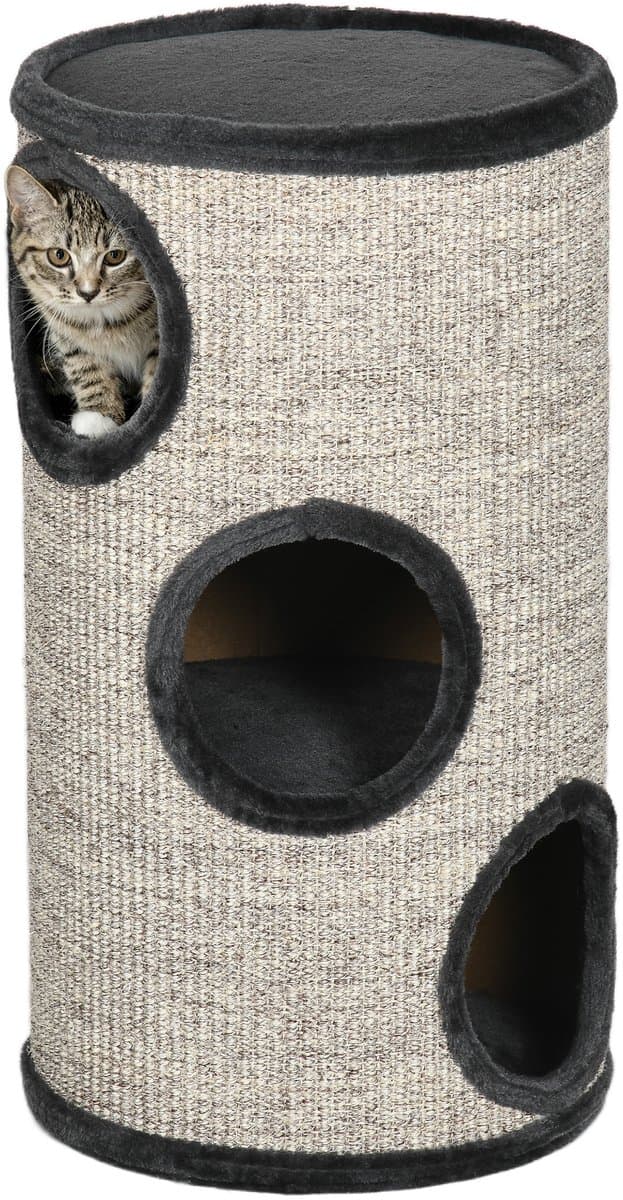 Krabpaal met 3 niveaus - inclusief een kraboppervlak van sisaltouw - krabpaal voor katten - 38 cm x 38 cm x 70 cm - grijs