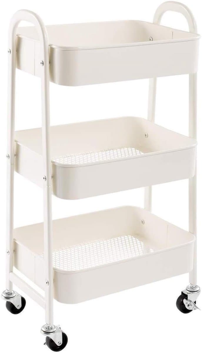 Ploutos® Keukentrolley - Badkamer Organizer - Keukentrolley Op Wieltjes - Wit - 27cm x 37cm x 76cm