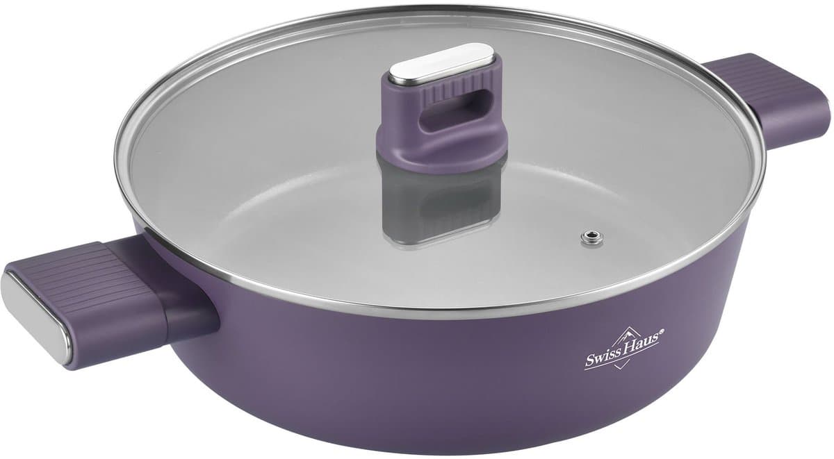 Swiss Haus® SCLC26T Hapjespan Ø26 cm met Deksel – Inductie & Alle Warmtebronnen – PFAS Vrij – 3.6L Braadpan – Antiaanbaklaag – Paars