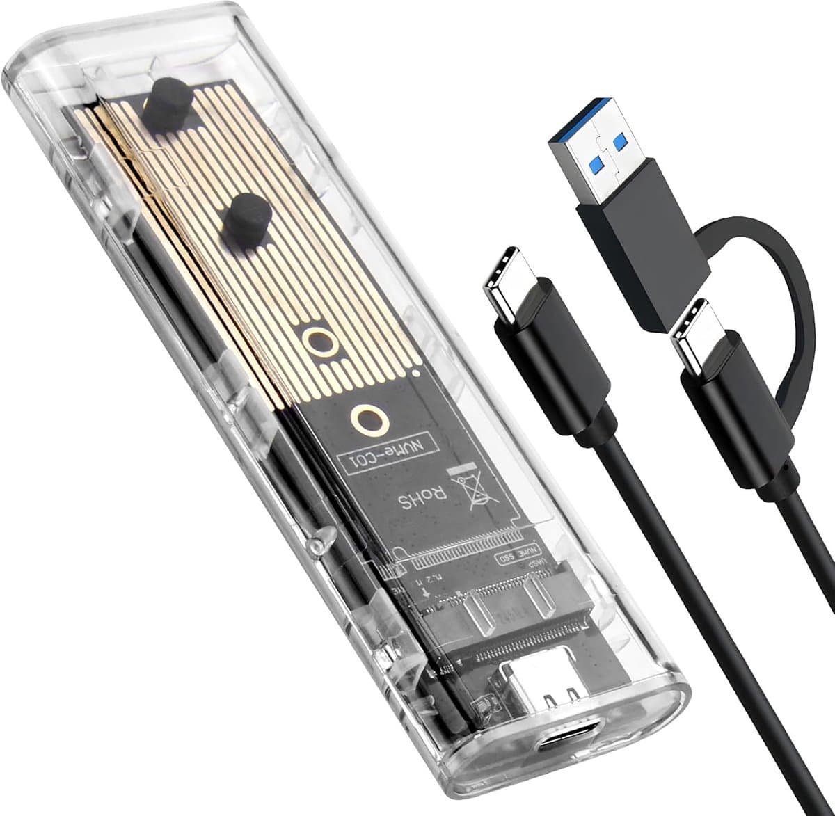 Thijox - M.2 NVMe USB 3.1 Gen 2 SSD behuizing 10 Gbit/s, externe harde schijf behuizing transparant voor M-Key 2230/2242/2260/2280 SSD, USB-C/USB-A ad