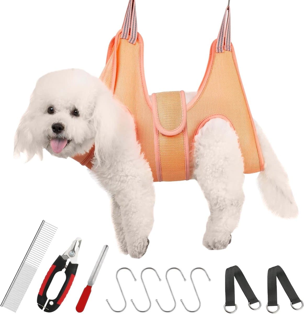 Thijox - Huisdier hondenverzorging hangmat harnas voor katten en honden, hondendraagdoek met nagelknippers, trimmer, nagelvijl en verzorgingskam, idea
