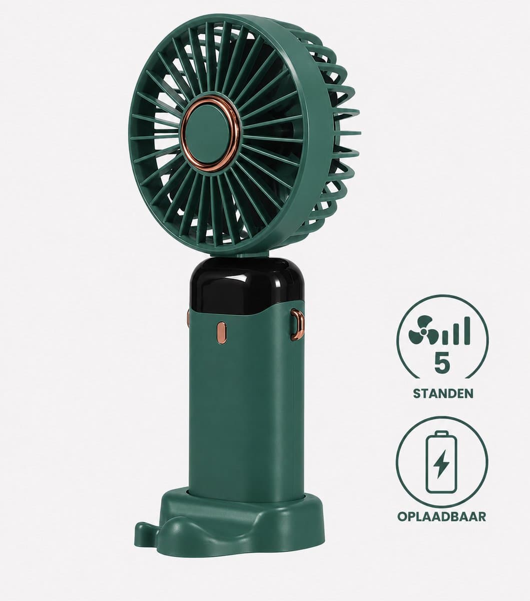 DEGG® - Handventilator - Mini Ventilator Oplaadbaar - Draagbare & Stille USB Ventilator - Ideaal voor Reizen, Kantoor & Zomer - Groen