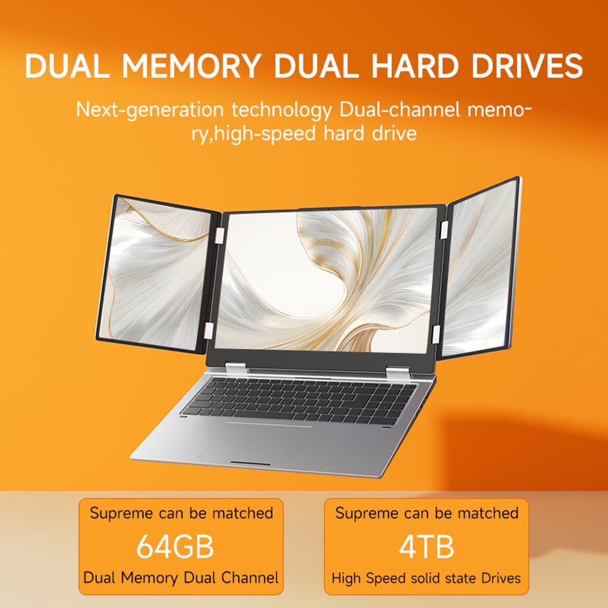 16" + 10.5" + 10.5" Triple-Screen Laptop, Intel Core i7-1260P, 32GB RAM (tot 64GB), 1TB SSD (tot 4TB), Vingerafdruk & Gezichtsherkenning, WiFi 6, RJ45, BT 5.2, Full USB-C, Aluminium – Windows 11