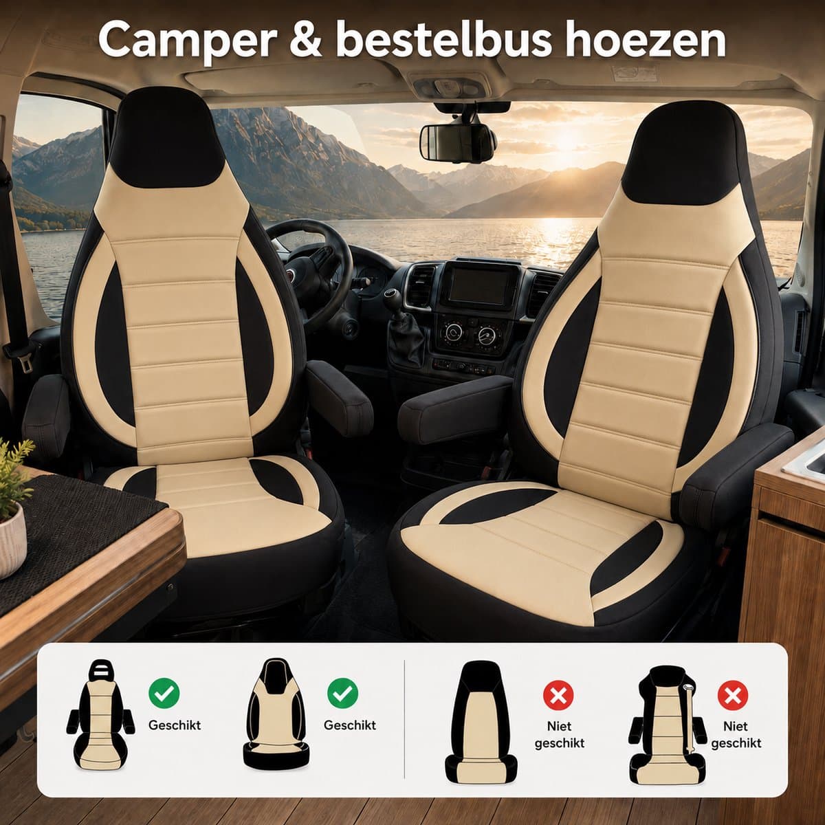 Stoelhoezen Mercedes Sprinter W906 - Set van 2 - Zwart/beige - AIM