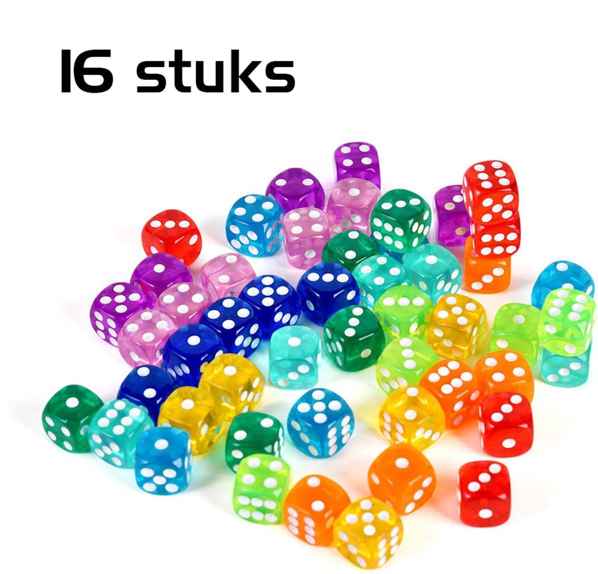 DW4Trading Transparante Gekleurde Dobbelstenen Set van 16 Stuks 14x14 mm Acrylmateriaal - Party Spellen