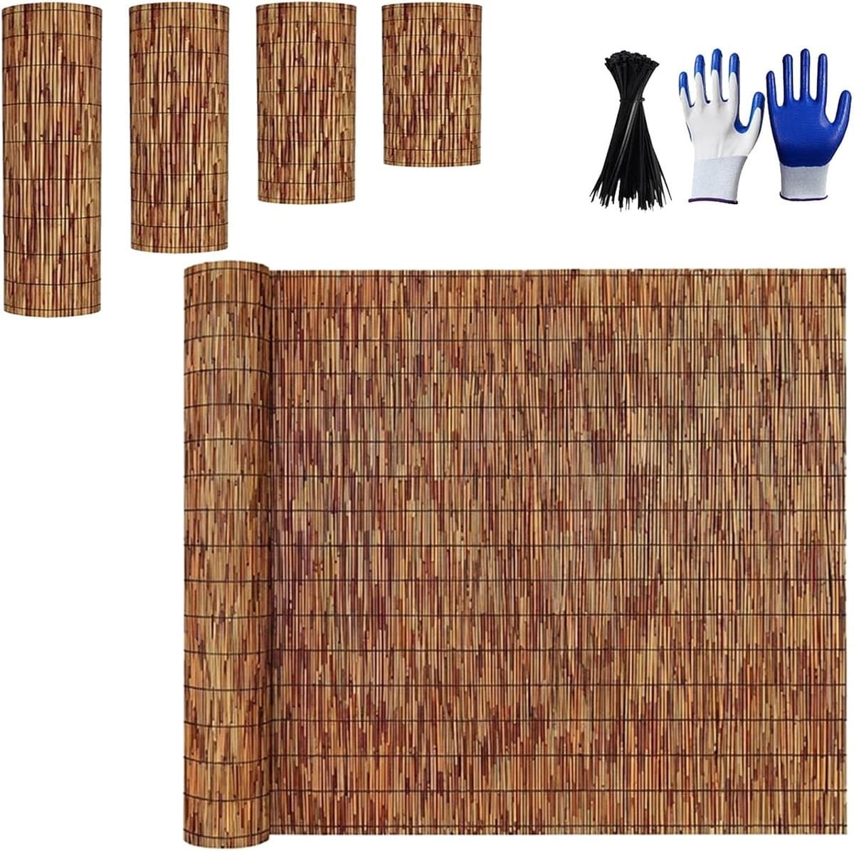 Rieten Omheining - Inkijkbescherming Tuin - Balkon Afschermen - 85% Verduistering - 122 x 975 cm - Bruin