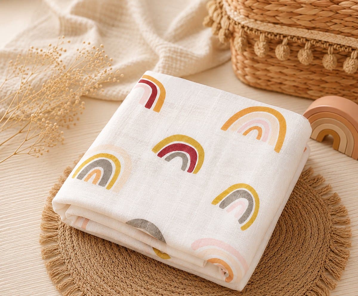 Hydrofiele Baby Doek XL 120x120 cm – Regenboog Inbakerdoek van Katoen – Multifunctionele Babyhanddoek en Dekentje