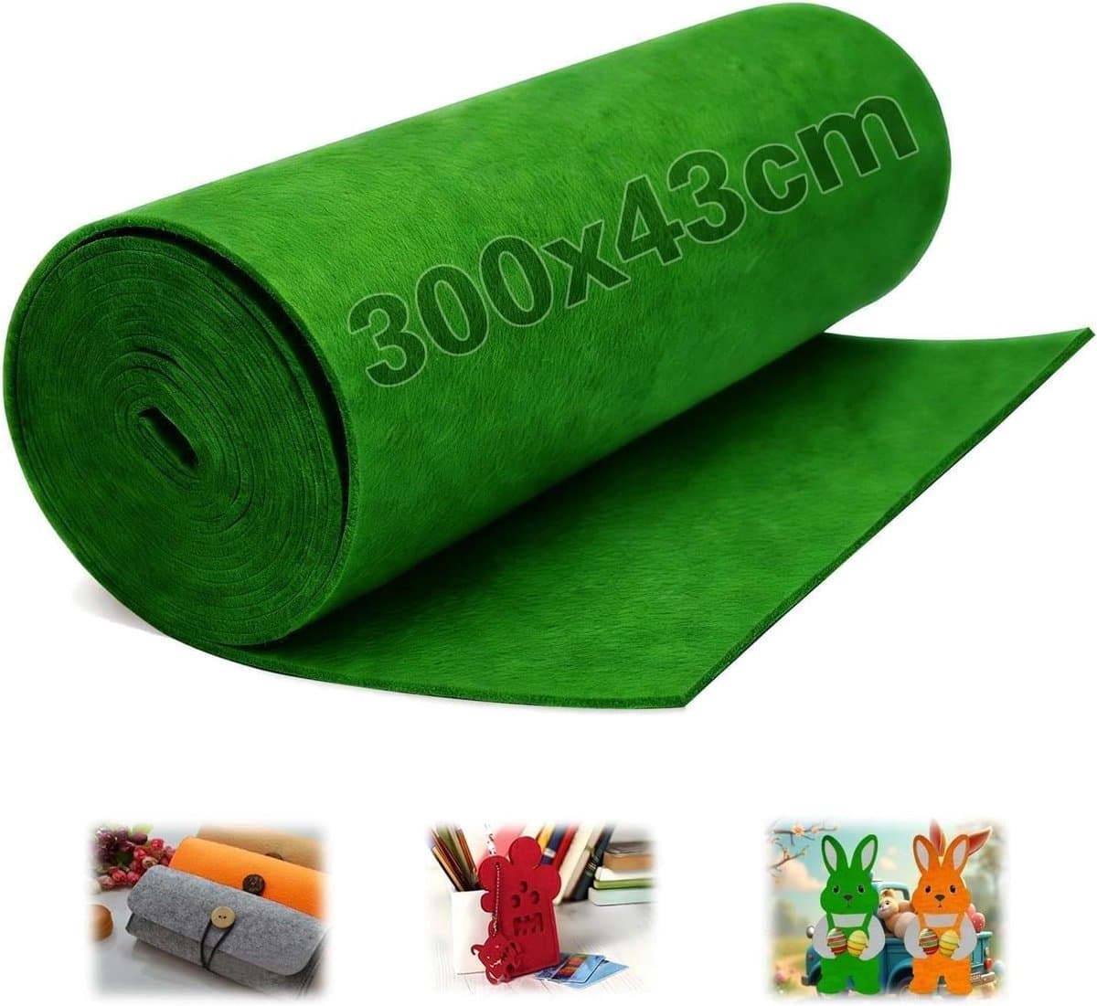 Stof, groen, vilt per meter, 300 x 43 cm, vilt 3 mm dik, viltrol, viltmatten om te snijden, knutselvilt, polyester voor doe-het-zelf knutselen, opbergtas, viltonderlegger, patchwork