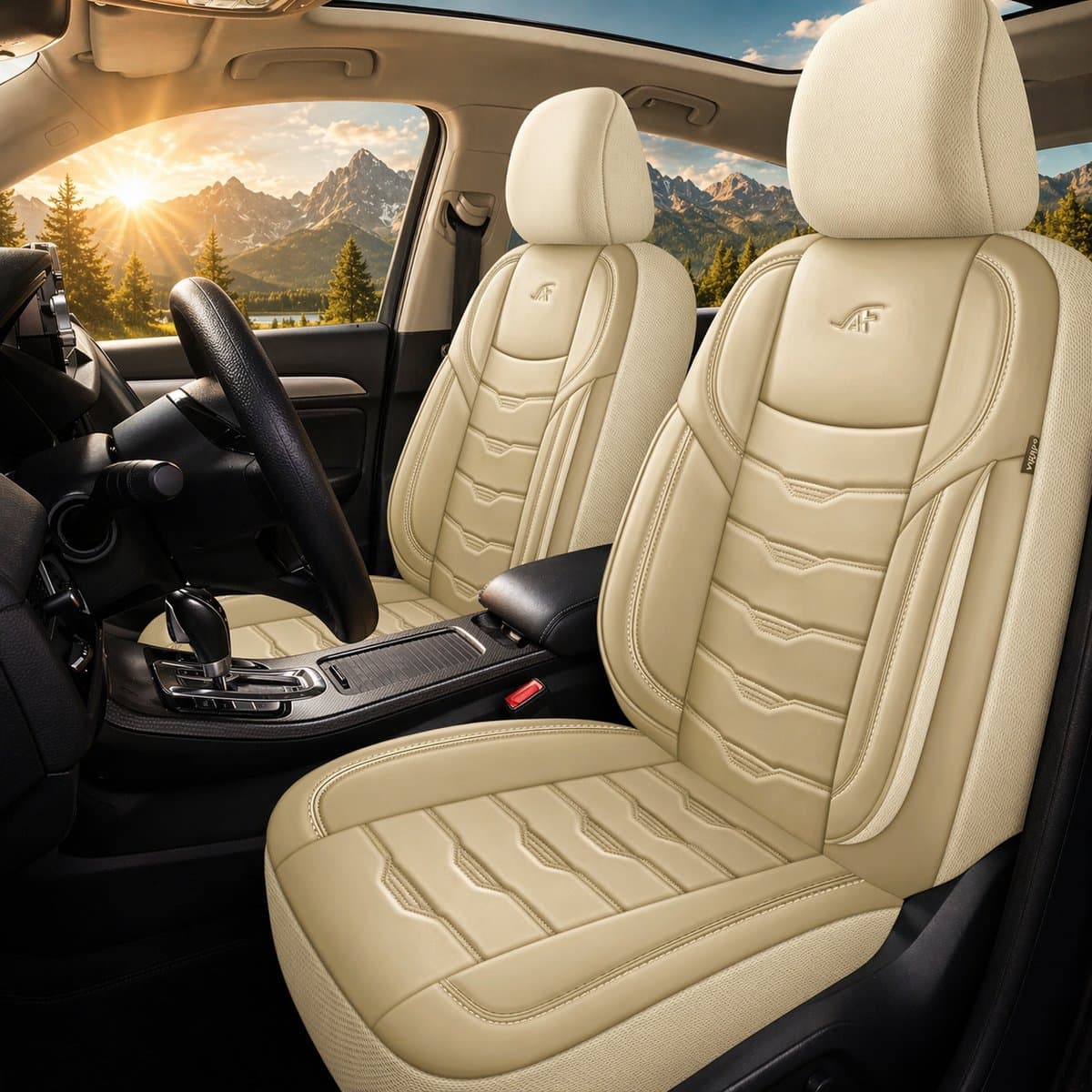 Stoelhoezen Mercedes C-Klasse W204 S204 - Set van 2 - Beige kunstleer - AIM