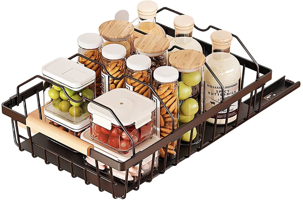 Uittrekbaar Kastrek 4 Bars 1PC - Schuiflade design met Mesh Mand, Geen Boor Nodig - voor keuken, badkamer en slaapkamer - Zwart Metaal - Wit