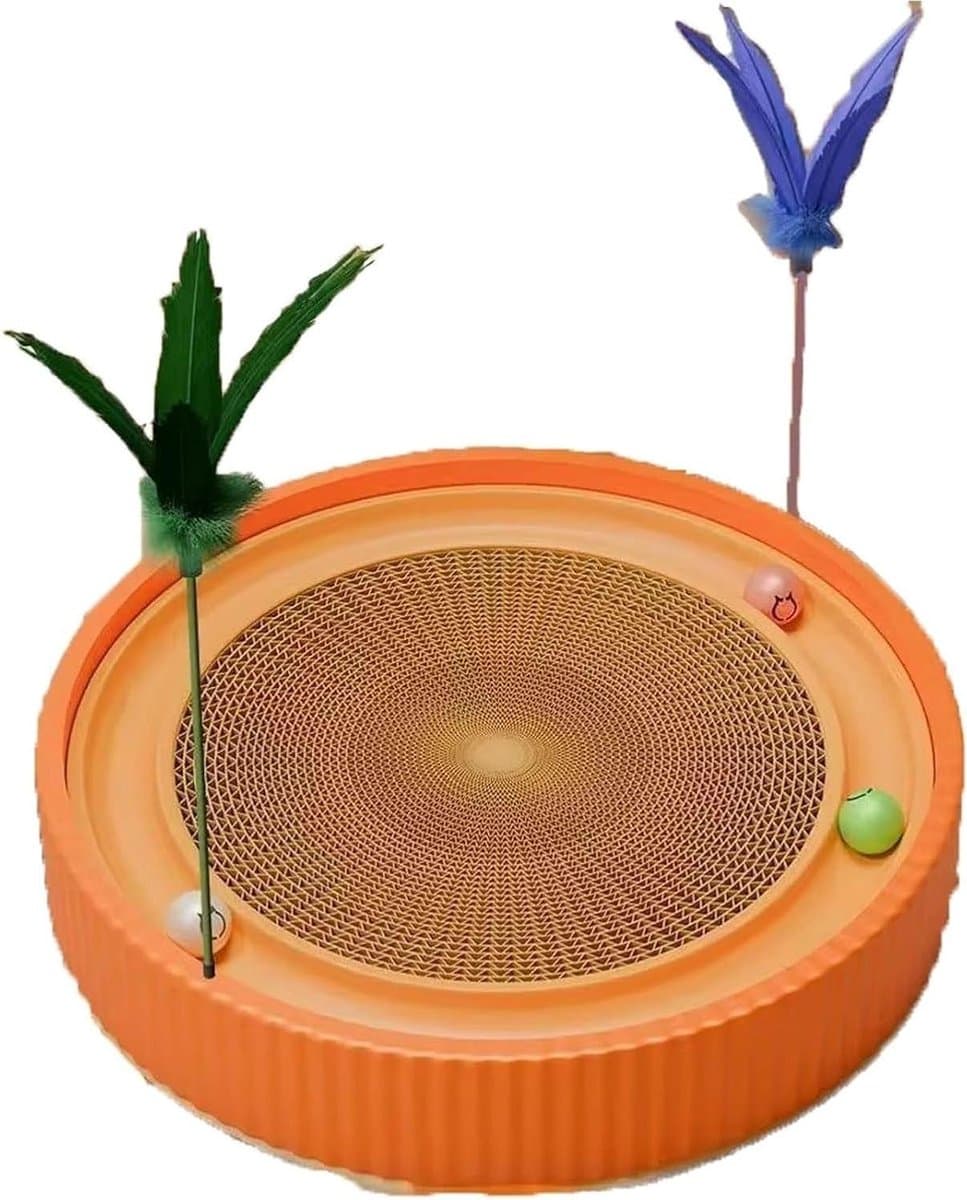 Krabpaal Katten Ovaal - Krabplank Kattenbed - Meubels Beschermen - 3-in-1 Functie - 45 cm - Oranje