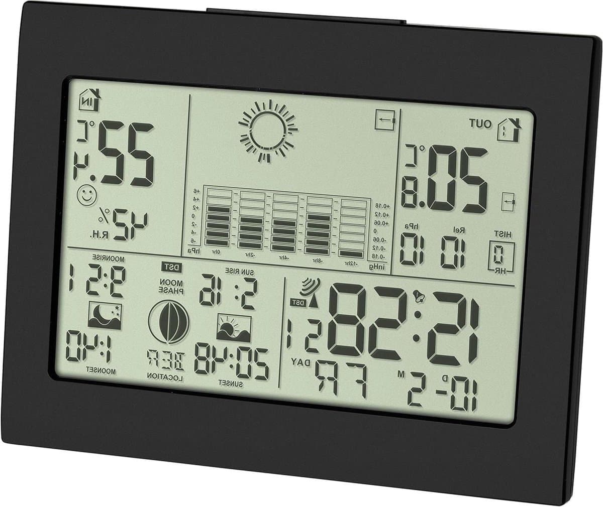 Draadloos Weerstation - Weervoorspeller Radio Klok - Thuis Weer Monitoren - Interactieve Weersymbolen - 158 x 123 mm - Zwart