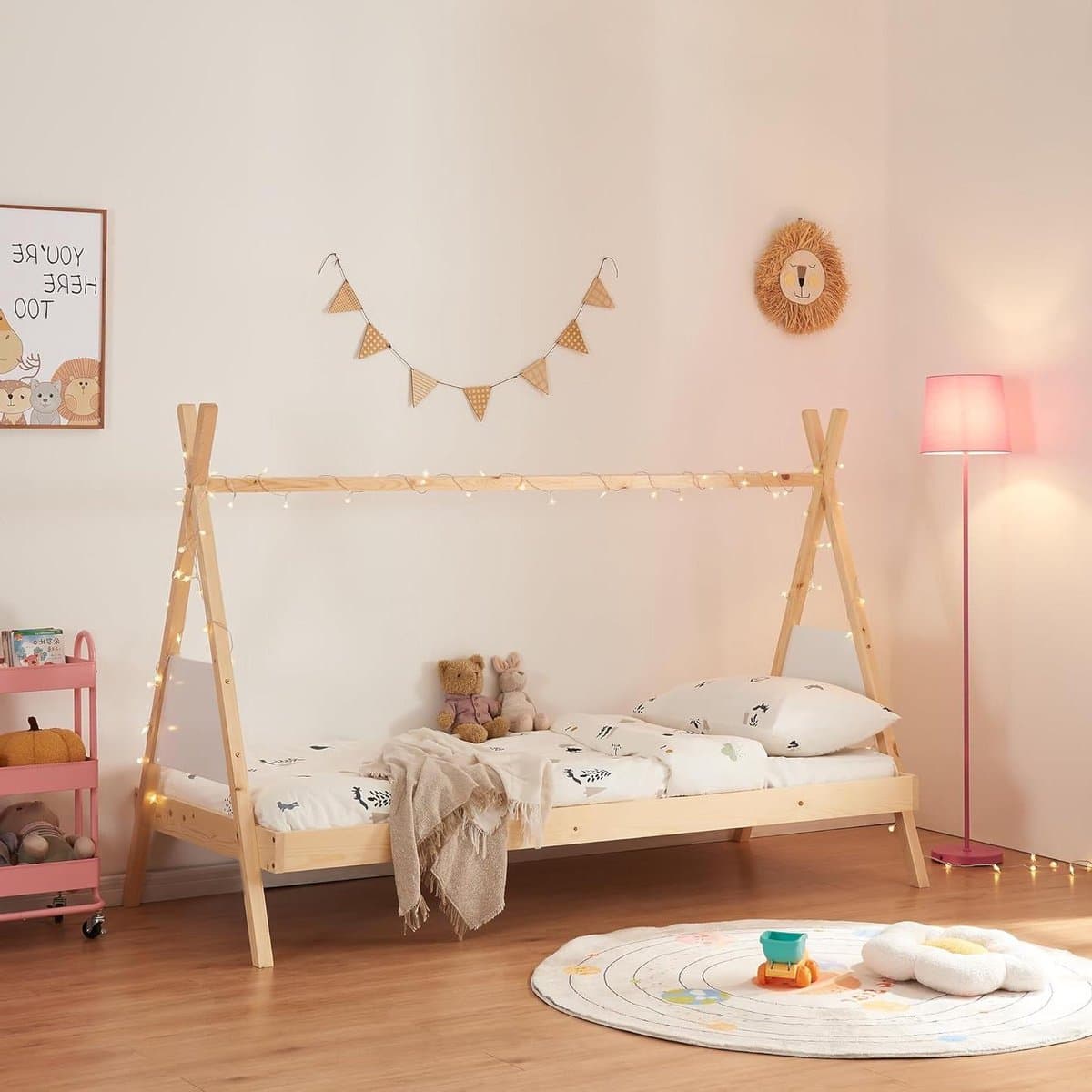 Kinderbed Huisje - Peuterbed Tent - Dromen en Spelen - Hoge Uitvoering - 90x200 cm - Naturel Wit
