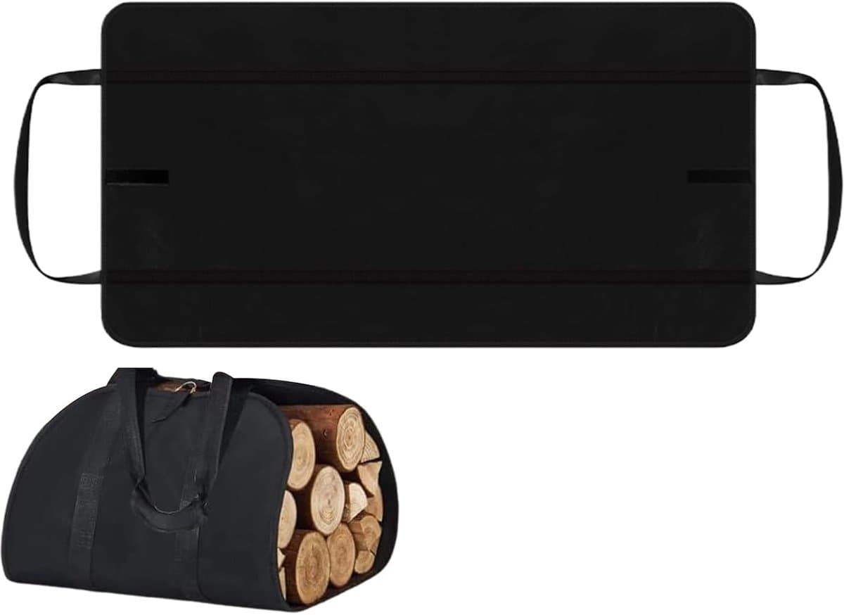 Houthouder Tas - Draagzak - Haardhout Transport - Verstelbare Band - 100x50 cm - Zwart