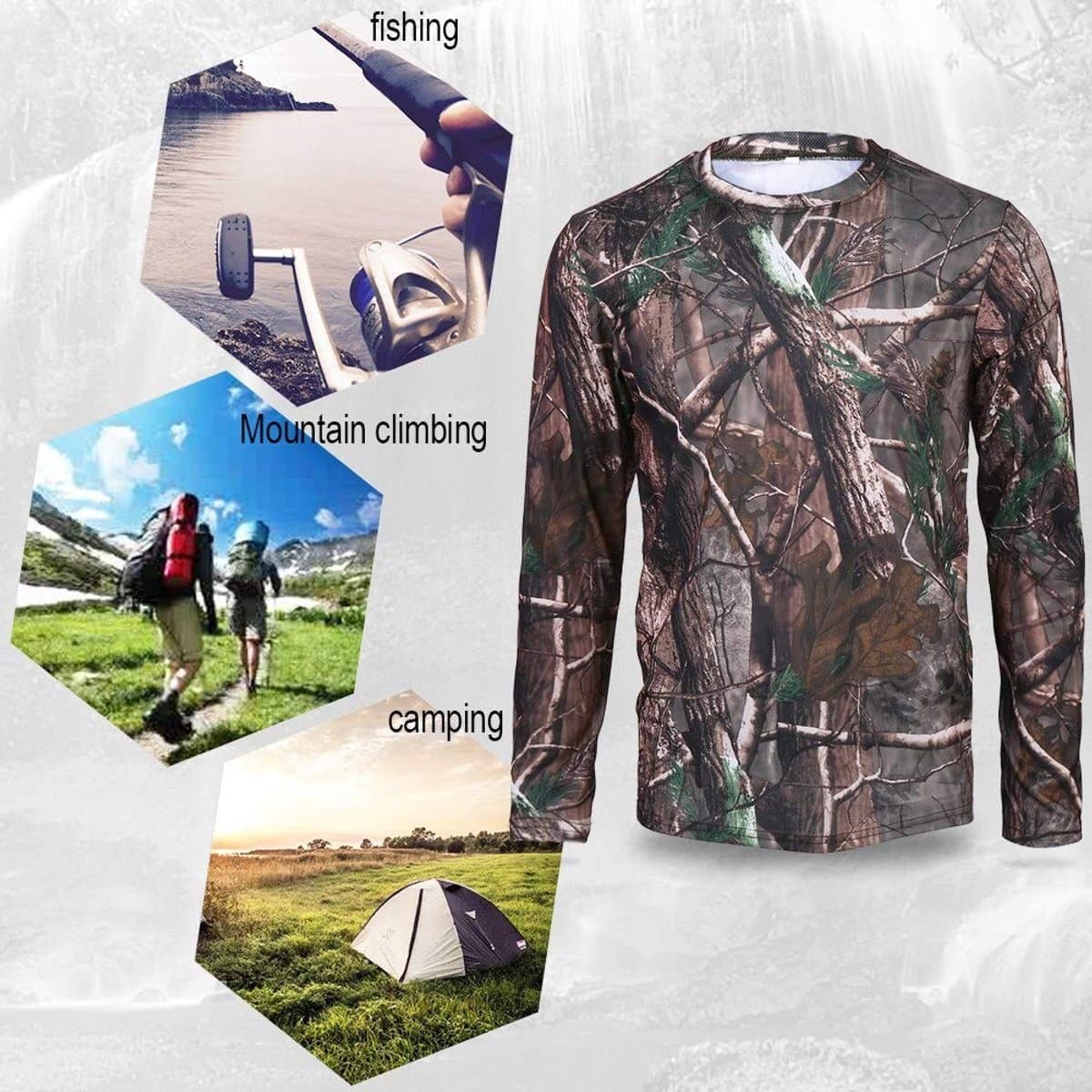 Dailygoods - T-shirt Lange Mouwen - Woodland Camo - Katoen Comfort - Outdoor Sport & Camping - Ademend Materiaal - Slank Design