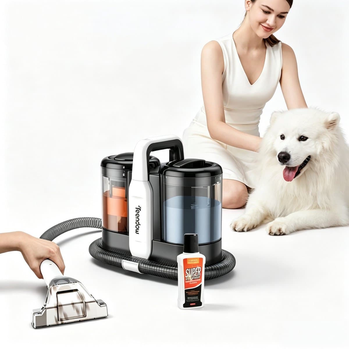 Teendow tapijtreiniger -Reinigingsmachine - Watertanksysteem - vlekkenreiniger - Stoffenreinigingsmachine - Draagbare Vlekkenreiniger voor Tapijt & Bank - Zwart - 1500ml +800ml - Met Aparte Watertanks