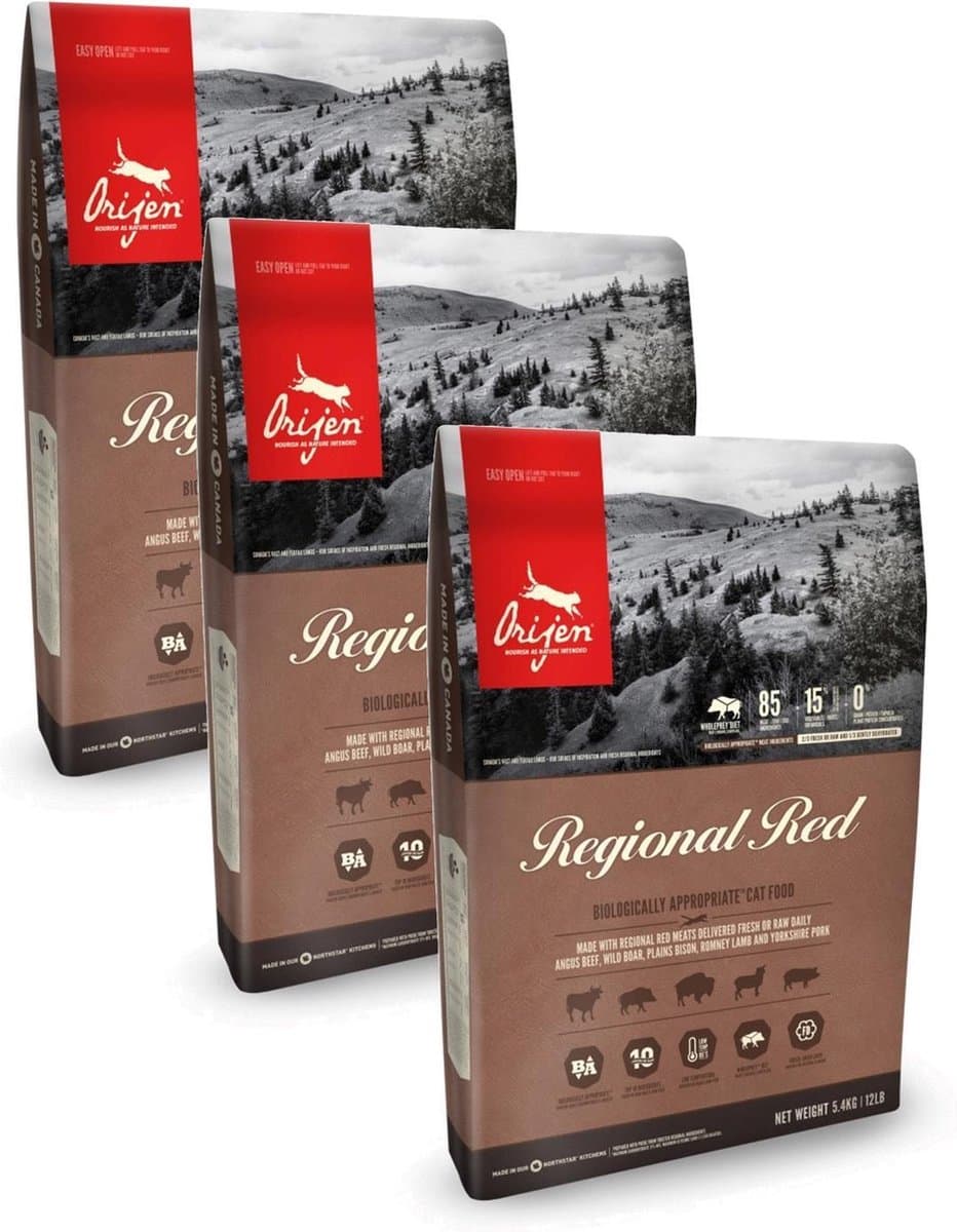 Orijen Whole Prey Regional Red Cat Rund&Zwijn - Kattenvoer - 3 x 1.8 kg