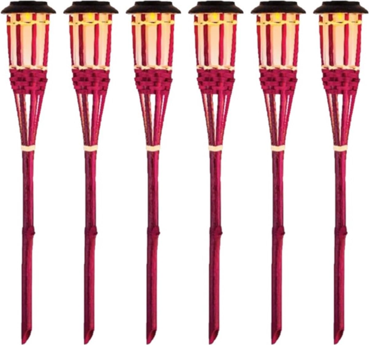 6x Roze buiten/tuin Led fakkel Bodi solar verlichting bamboe 54 cm vlam - Tuinfakkel - Tuinlampen - Lampen op zonne-energie