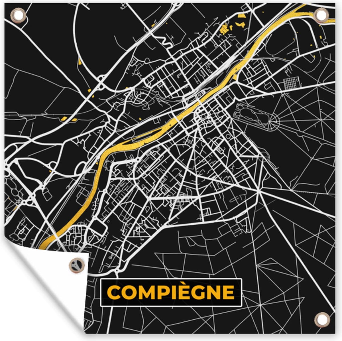 Tuindoek Frankrijk – Plattegrond – Kaart – Compiègne – Stadskaart - 100x100 cm