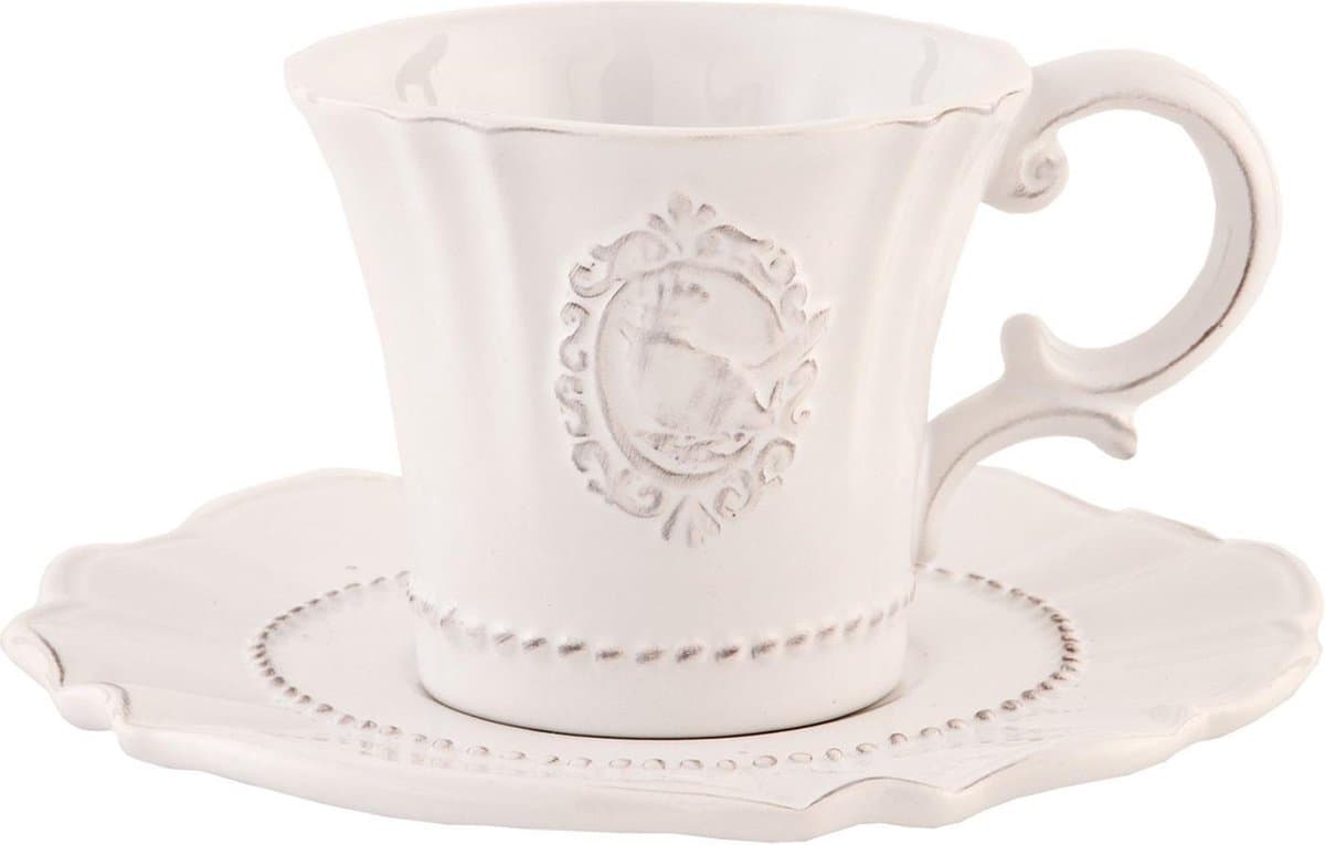 Clayre & Eef Kop en Schotel 125 ml Wit Keramiek